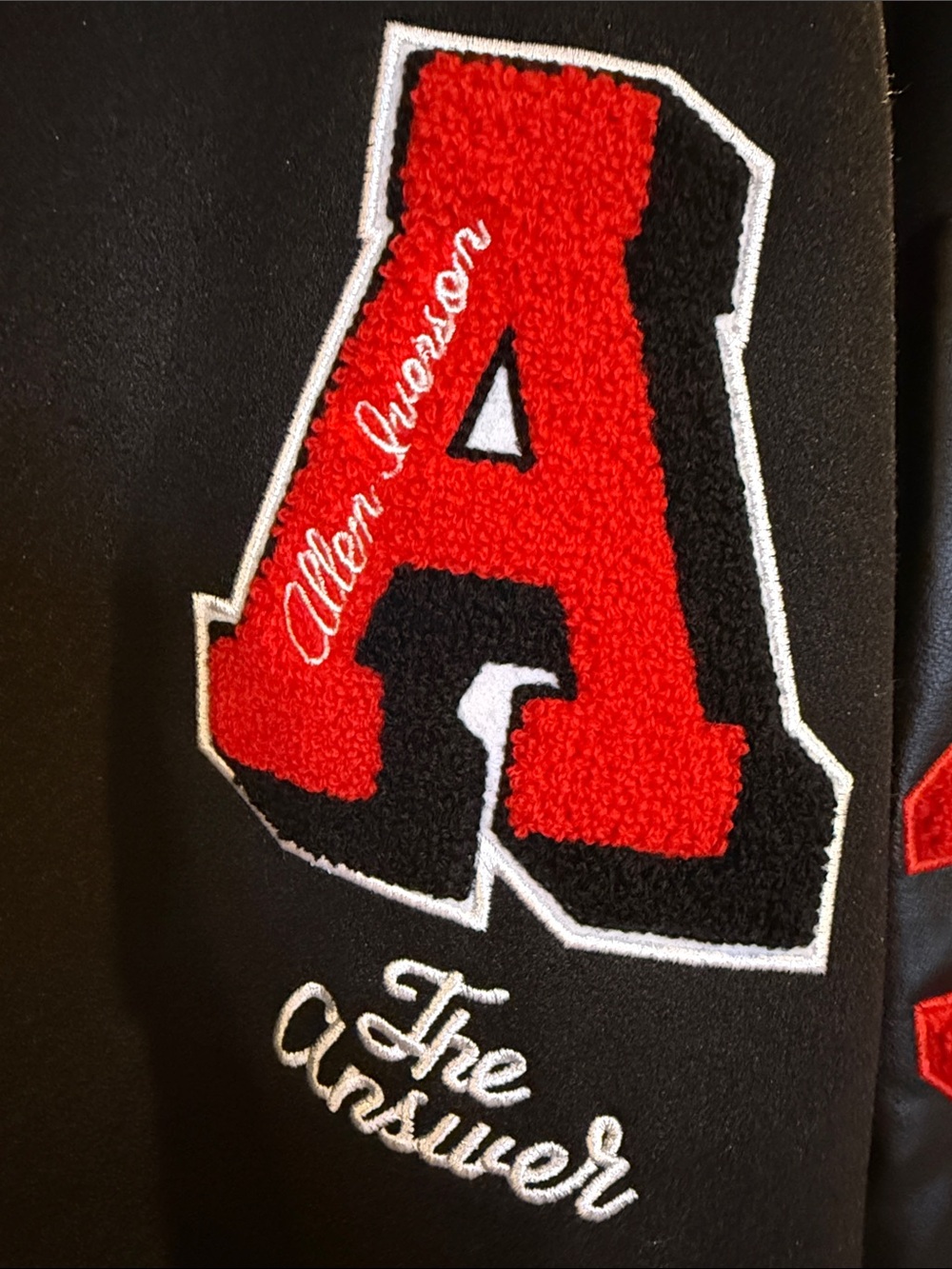 This item is an Allen Iverson "The Answer" tribute varsity letterman jacket. - Picture 5 of 10